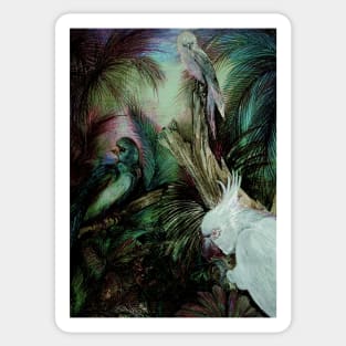 BIRDS TRIO MACAW COCKATOO PARROT TROPICAL EXOTIC POSTER ART PRINT Sticker